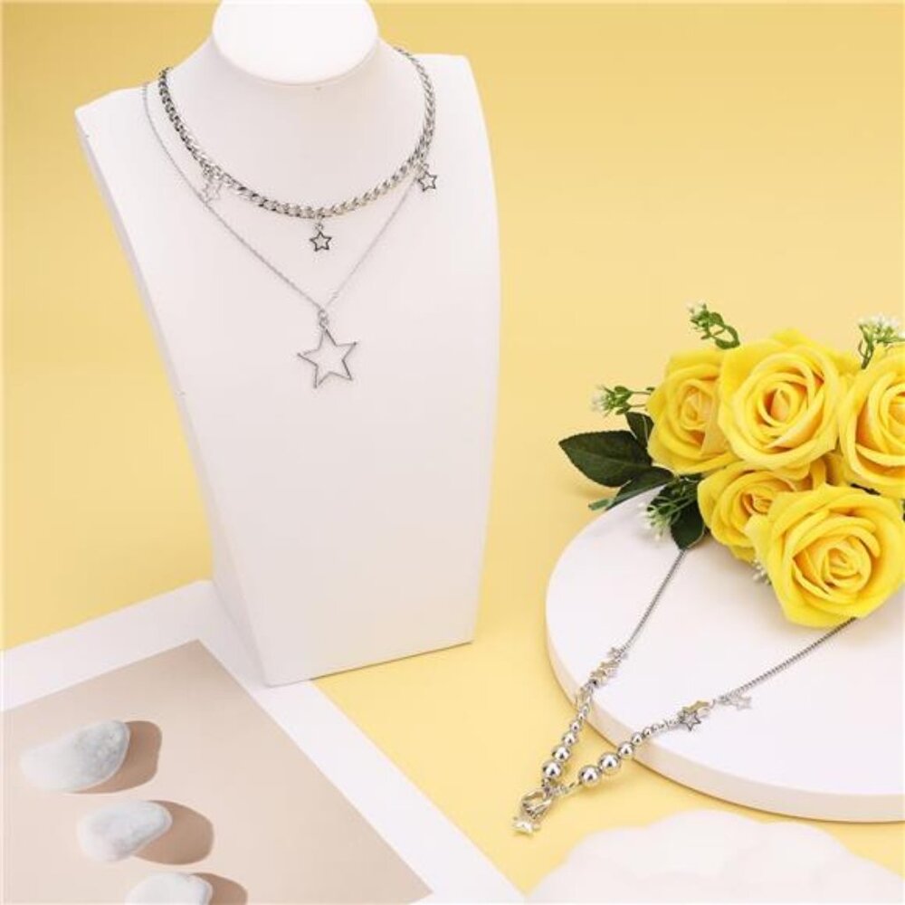 Silver Star Chain Choker Y2K Stackable Chunky Star Pendant Grunge Necklace - Picture 3 of 8